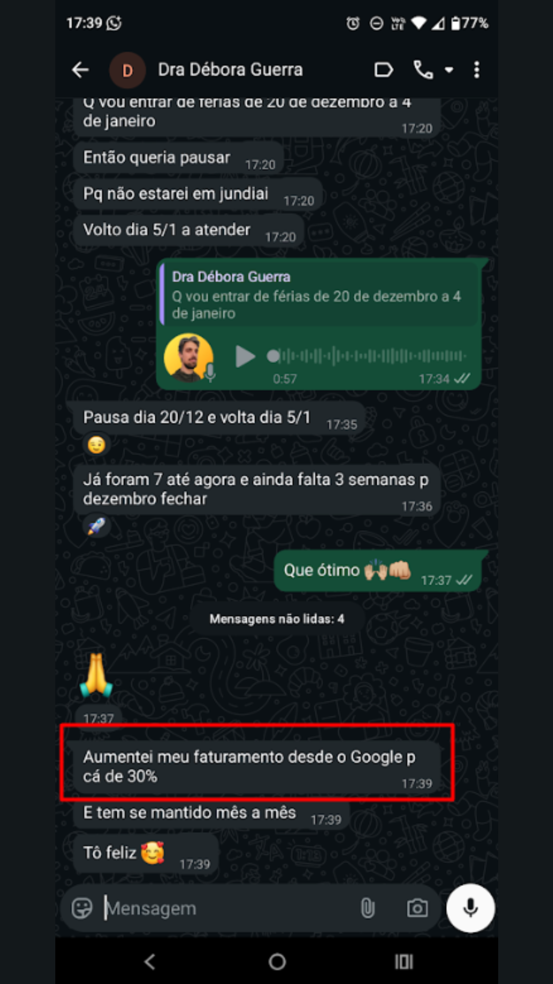 WhatsApp Dra. Débora resultado